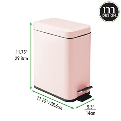 mDesign Small Modern 1.3 Gallon Rectangle Metal Lidded Step Trash Can, Compact Garbage Bin with Removable Liner Bucket and Handle for Bathroom, Kitchen, Craft Room, Office, Garage - Light Pink - color: Light Pink, size: 1.3 Gallon