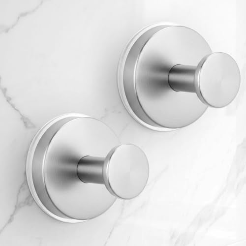 Large Suction Cup Hooks for Shower,Glass Window&Door,Mirror,Reusable Shower Hooks,No-Drill Removable Towel Hooks for Bathroom,2 Packs(Brushed Silver) - color: Silver, size: 2 Pack