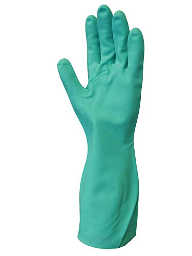 SHOWA 730 Chemical Resistant Gloves, 15-mil Nitrile with Cotton Flock Liner, 13-inch Extended Gauntlet, Bisque Grip, CE Cat III & Food Safe, Green, X-Large, 12-Pack - size: X-Large, style: 12-pack