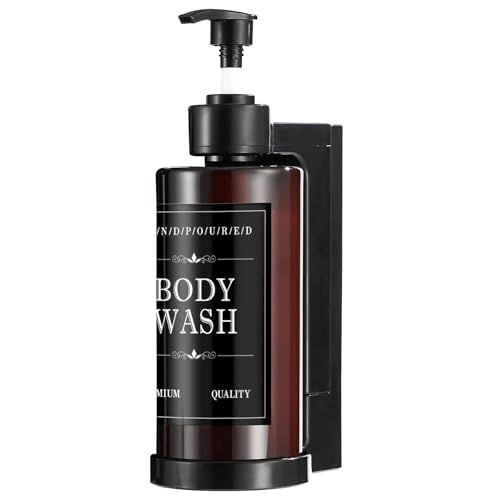 Shampoo and Conditioner Dispenser for Shower Wall, Body Wash Dispenser with 5 Waterproof Labels, No-Drill Wall Mounted Shower Soap Dispenser for Bathroom Decor Upgrade - Brown 1 Chamber - color: Brown - 1 Bottle