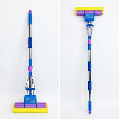 Sponge Mop with Extendable Stainless Steel Handle - Absorbent for Bathroom, Kitchen, Glass, Living Room Hardwood, Tile, Laminate Floors - Easy Lever Squeeze for Dry & Wet Floors