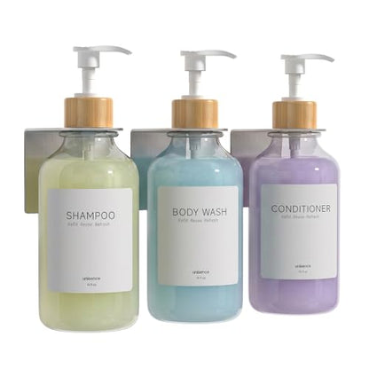 Shampoo and Conditioner Dispenser Wall Mounted - Shower Dispenser 3 Chamber No Drill - Refillable Shampoo Dispenser for Shower Wall - Bathroom Dispenser Sets 500ML Transparent - color: Clear