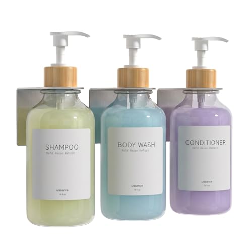 Shampoo and Conditioner Dispenser Wall Mounted - Shower Dispenser 3 Chamber No Drill - Refillable Shampoo Dispenser for Shower Wall - Bathroom Dispenser Sets 500ML Transparent - color: Clear
