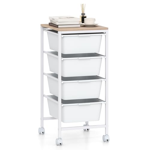 RELAX4LIFE 5-Drawer Rolling Storage Cart - Mobile Art Supply Craft Organizer on Wheels w/Wooden Tabletop & Metal Frame, Utility Storage Cart for Home Living Room Office Classroom (White, 25”H) - color: White, size: 25”H