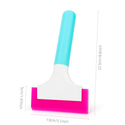 2-Pack Rubber Squeegee with Long Handle, 5-Inch Width Soft Water Blade for Car Window Tinting, Vinyl Wrap Tool & Kitchen Countertop – Scratch-Free, Anti-Slip Grip (Pink & Blue)