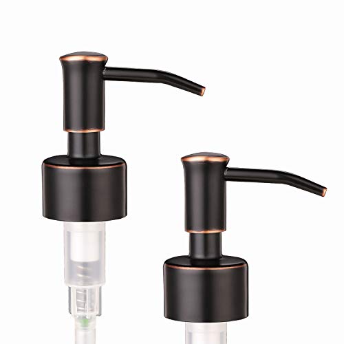 2 Pack Thick Clear Glass Pint Jar Soap Dispenser with Oil Rubbed Bronze Stainless Steel Pump, 16ounce Clear Boston Round Bottles Dispenser with Rustproof Pump for Essential Oil, Liquid Soap - color: Oil Rubbed Bronze