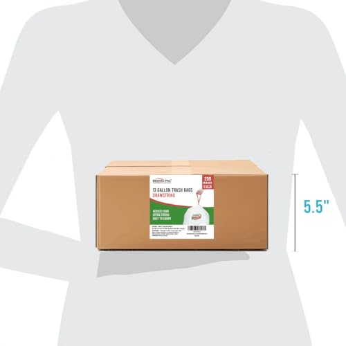 BEIDOU-PAC 13 Gallon Trash Bags Drawstring, 200 Count, White & Unscented Garbage Bags, Multi-purpose Tall Kitchen Trash Bags Can Liners for Business Home Commercial and Industrial - style: 13 Gallon |200 Count
