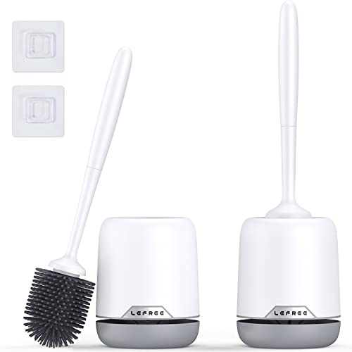 Lefree 2 Pack Silicone Toilet Bowl Brush and Holder Set with Ventilated Holder, Floor Standing & Wall Mounted Toilet Scrubber - color: Gray, size: 2 Pack