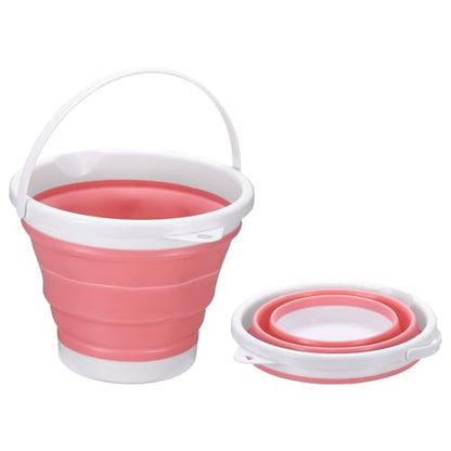 uxcell Collapsible Bucket, 1.3 Gallon (5L) Small Foldable Bucket, Portable Water Pail Round Tub Cleaning Tools with Handle for RV Camping Household Garden Fishing Car Wash, Pink - color: Pink