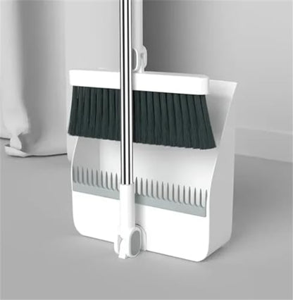Dustpan Brush Set Long Handle Up to 37 Inches Adjustable Foldable,Plastic Broom Dustpan Combo 1set/2pcs Floor Cleaning Supplies Lobby Household Angle Brooms Upright Stand Up Garbage Scoop - color: Gray
