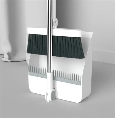 Dustpan Brush Set Long Handle Up to 37 Inches Adjustable Foldable,Plastic Broom Dustpan Combo 1set/2pcs Floor Cleaning Supplies Lobby Household Angle Brooms Upright Stand Up Garbage Scoop - color: White