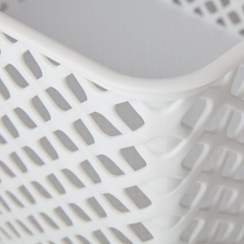 Large White Decorative Plastic Storage Basket - Heavy-Duty, Stackable, Dustproof with Handles for Living Room, Closet & Home Organization