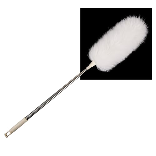 Extendable Lambswool Duster 29-110 Inch,Anti-Static Flexible Head, Stainless Steel Pole for Cleaning High Ceiling,Fan,Furniture,Roof Dusting - size: 110inch
