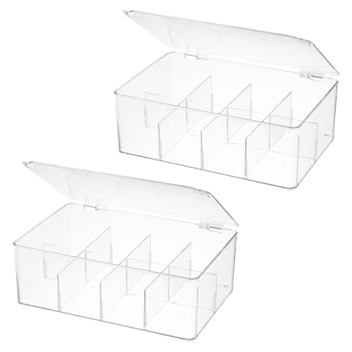 Divided Clear Plastic Organizer Bin with Hinge Lid, 8 Sections Tea Bag Storage Box for Kitchen, Snacks, Spice Packets,Pouches, Stackable Storage Bin - color: Two