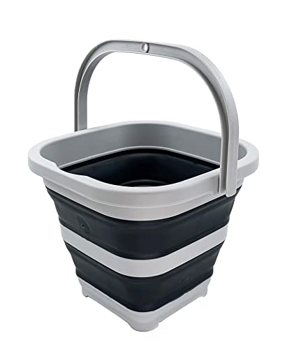 SAMMART Collapsible Rectangular Cleaning Bucket 5L (1.3 Gallon)- Foldable Camping Beach Sand Water Pot Pail- Portable Space Saving Tub for Household, Outdoor Car Washing(Grey/Charcoal Black) - color: Grey/Charcoal Black