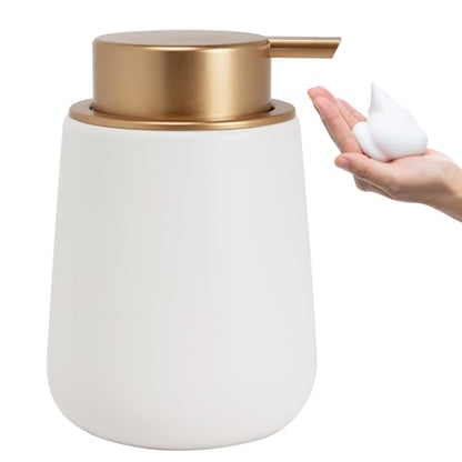 Soap Foaming Dispenser Ceramic with Easy-to-Press Pump Hand Foam Dispenser for Shampoo Bathroom Kitchen Hotel 12 oz - color: Foam-whitemattlegold