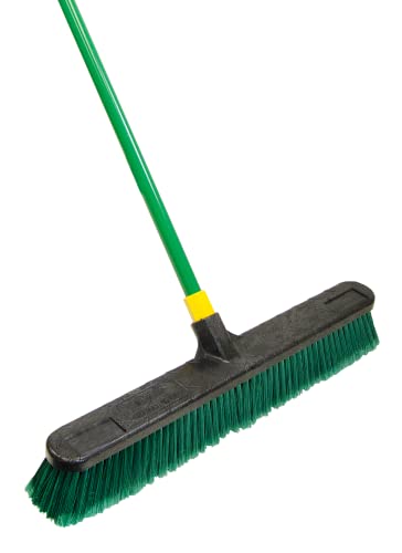 Quickie Bulldozer Multi-surface Push Broom 24 inch, Green, Indoor and Outdoor Cleaning, Steel Handle, Professional-Grade, Sweep Jobsites/Sidewalks/Warehouse/Concrete/Asphalt/Wood (538) - size: 24 Inch, style: Multi Surface