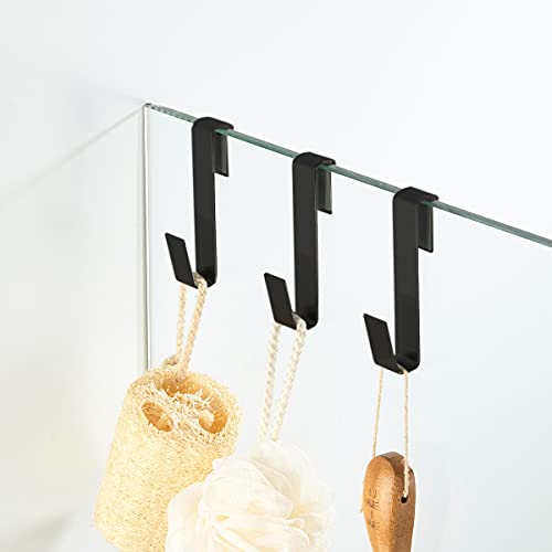 Towel Hook, Over Glass Door Hook for Bathroom, Suit for Frameless Glass Shower Door 0.39" (10 mm) Stainless Steel Matte Black, 3 Pack - color: Matte Black, size: Regular