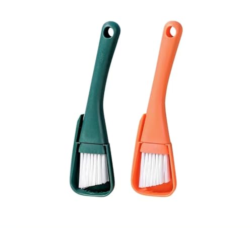 2PCs Window Track & Crevice Cleaning Brushes with Built-in Dustpan - Floor/Window Slot/Keyboard/Door Crevice Brush Set, Household Cleaning Tool Set(Green+Orange) - color: Green+orange