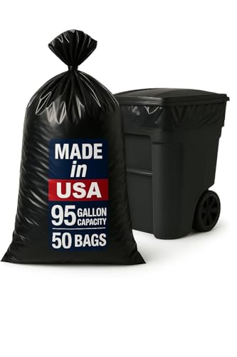 95-96 Gallon Extra-Large Black Garbage Can Liners, Heavy-Duty Trash Bags, 50 Bags, 1.5 Mil Thick, Ideal for Commercial & Home Use