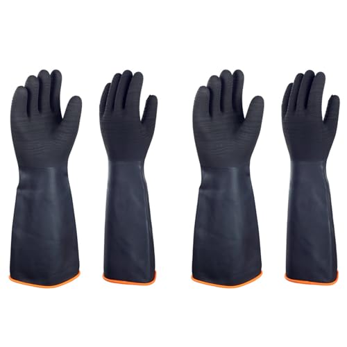 North Tower Heavy Duty Rubber Gloves, Industrial Gloves Waterproof Reusable Protective Work for Cleaning, Dishwashing, Upgraded with Non-Slip Design, Black（18in,2 pair） - size: 18”（2 pair）