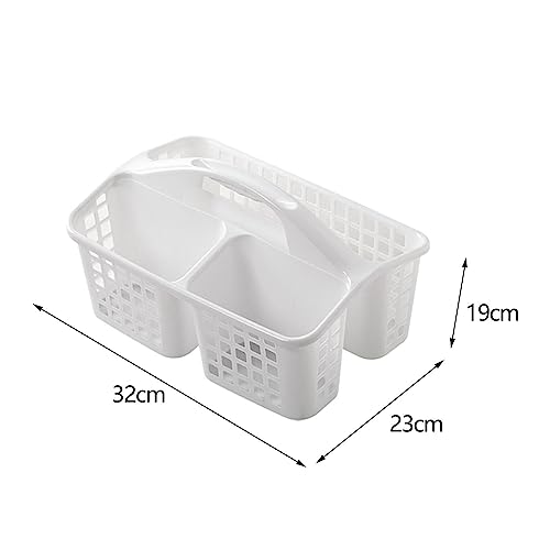 Bathroom Shower Caddy Basket with Handle 3 Divided Compartments Cleaning Tote Bins, White