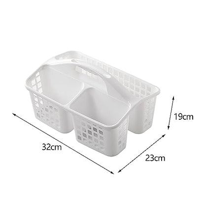 Bathroom Shower Caddy Basket with Handle 3 Divided Compartments Cleaning Tote Bins, White
