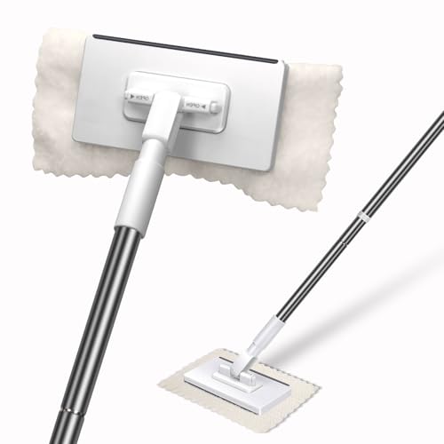 Masthome Snap Grip Mini Mop with Built-in Squeegee, Zero Touch Cloth Changing Dust Mop, 360° Swivel Head Small Mop for Walls, Bathroom Corners, Windows, Includes 1 Reusable Cloth - color: Small White