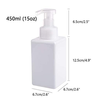 UUJOLY Foaming Soap Dispenser, 450ml (15oz) Refillable Pump Bottle Plastic for Liquid Soap, Shampoo, Body Wash (2 Pcs) (White) - color: White, size: 15 oz (2 Pack)