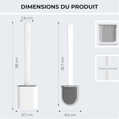 Toilet Brush Silicone and Holder Set – Pack of 1 Wall Mounted Toilet Brush White – Long Non-Slip Handle, Flexible Bristles for Easy Cleaning – Modern Toilet Scrubber Brush - color: White, size: Pack of 1