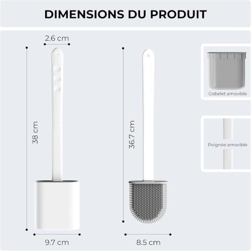 Silicone Toilet Brush and Holder Set – Pack of 2 Wall Mounted Toilet Scrubber Brush White – Long Non-Slip Handle, Modern Design, Flexible Bristles for Easy Cleaning - color: White, size: Pack of 2