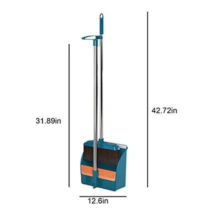 42.7'' Broom with Dustpan Combo Set, House Warming Gifts New Home, Dust pan and Broom Set, Long Handle Broom with Stand Up Dustpan Combo Set for Office Home Kitchen Lobby Floor Use (Green) - color: Green