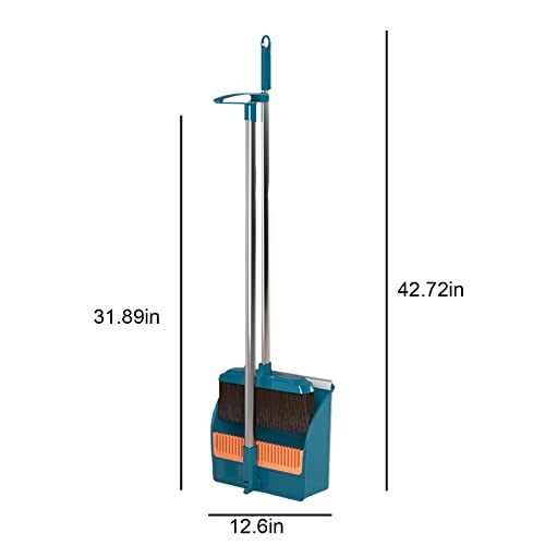 Broom and Dustpan Set, Plastic Silicone Hand Broom for Home & Kitchen, Long Handle Upright Stand Up Small Outdoor Brooms Household Cleaning Supplies Apartment Home Dorm Essentials (Green)