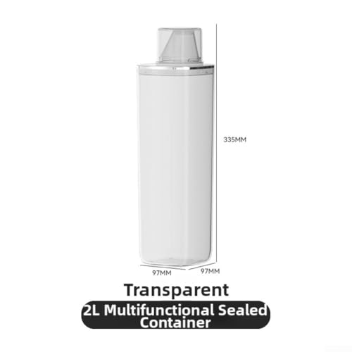 Transparent sealed laundry detergent canister with reflow design and graduated markings, constructed from PET material for organized and mess storage of laundry additives (2L) - size: 2L