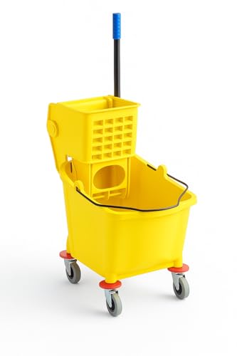 Yellow 35-Quart Commercial Mop Bucket with Side-Press Wringer – Heavy-Duty Cleaning System for Restaurants, Hotels, Schools, Offices, and Industrial Floor Maintenance - color: Yellow