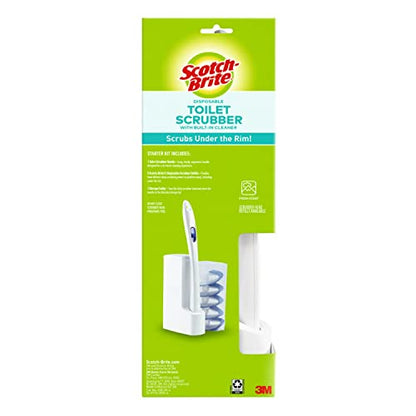 Scotch-Brite Disposable Toilet Scrubber Starter Kit, Disposable Refills with Built-in Bleach Alternative, Includes 1 Handle, Storage Caddy and 5 Refills