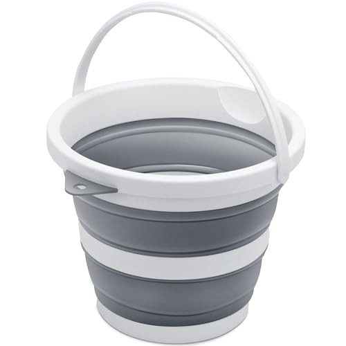 Small Collapsible Bucket 1.3 Gal/5L, BPA-Free - Space-Efficient, Portable Foldable Water Pail for Household, Outdoor Use, Car Wash, Camping, Fishing - Grey, Single Pack - color: Gray, size: 5L