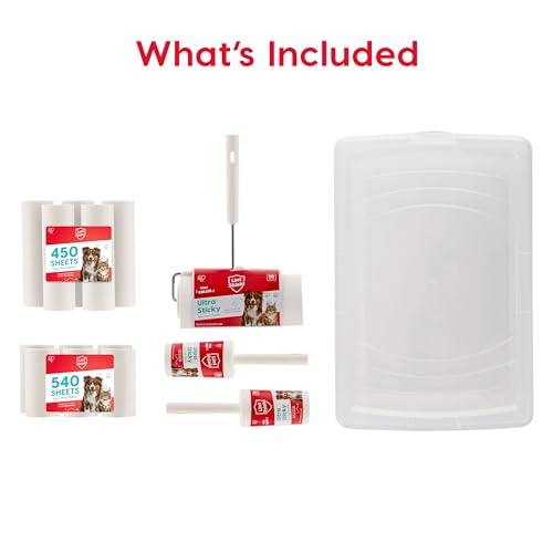 IRIS USA Extra Sticky Lint Roller, Value Pack Comes with Storage Box, Standard and T-Handle Roller, Refills, 90 Sheets/Roll, 1260 Sheets Total, Easy Tear Lint Remover for Dog Cat Pet Hair on Bed Car - size: Value Pack