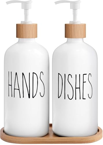 MOMEEMO White Soap Dispenser Set, Contains Hand and Dish Soap Dispenser, Suitable for Kitchen Decor. (White) - color: Hd White & Tray
