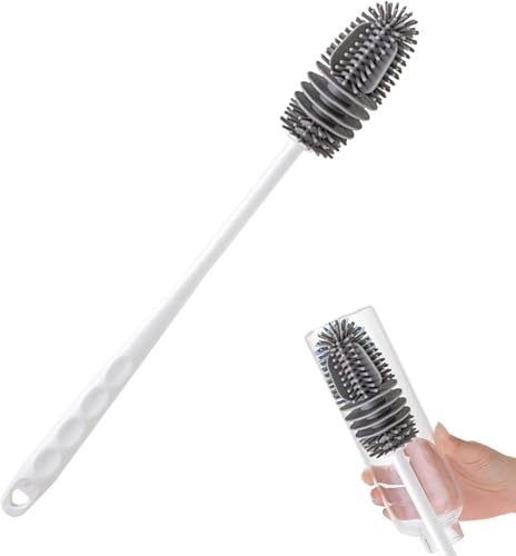[Long-Handled Brush for Cleaning] Versatile Long-Handled Silicone Brush for Cups & Bottles - Reusable, Ideal for Kitchen, Bathroom, Car Cleaning, Bathroom Cleaning Tools（White） - color: White