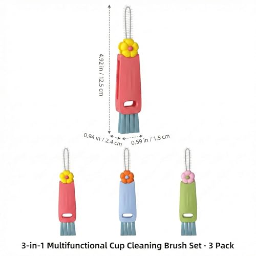 3 in 1 Cup Lid Cleaning Brush, 360° Rotating Bottle Brush for Water Bottles, Multifunctional Crevice Cleaner for Tumblers Kitchen (Flowers) - color: Flowers