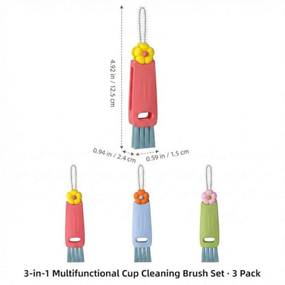 3 in 1 Cup Lid Cleaning Brush, 360° Rotating Bottle Brush for Water Bottles, Multifunctional Crevice Cleaner for Tumblers Kitchen (Flowers) - color: Flowers
