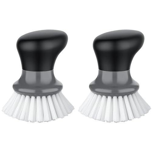 MR.SIGA Dish Scrub Brush, Palm Brush Dish Scrubber with Ergonomic Grip, Kitchen Brushes for Dishes, Gray, Pack of 2 - color: Gray