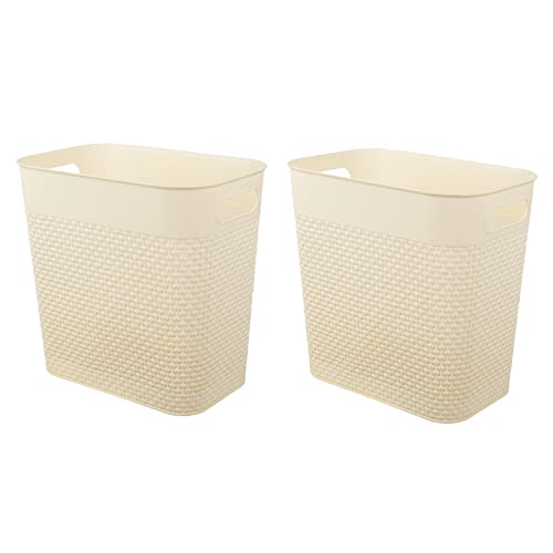 UUJOLY Plastic Small Trash Can Wastebasket, Garbage Container Basket for Bathrooms, Laundry Room, Kitchens, Offices, Kids Rooms, Dorms, (Beige, 2 Pack/3 gallons) - color: Beige, size: 2 Pack