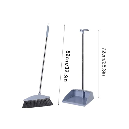 Broom with Dustpan Combo Set, 45° Angled Broom with Long Handle, Dust Pan Brooms for Sweeping Indoor, Cleaning Supplies for Home Office Kitchen Lobby Floor Indoor&Outdoor, 32.3in, Gray