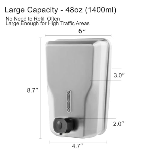 Commercial Stainless Steel Soap Dispenser – 47.3oz Large Capacity Wall Mount, Anti-Leak Pump, SUS304 Brushed Metal for High-Traffic Restrooms - size: Vertical 47.3oz