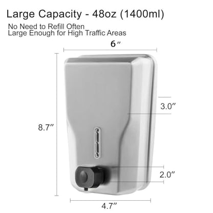 Commercial Stainless Steel Soap Dispenser – 47.3oz Large Capacity Wall Mount, Anti-Leak Pump, SUS304 Brushed Metal for High-Traffic Restrooms - size: Vertical 47.3oz