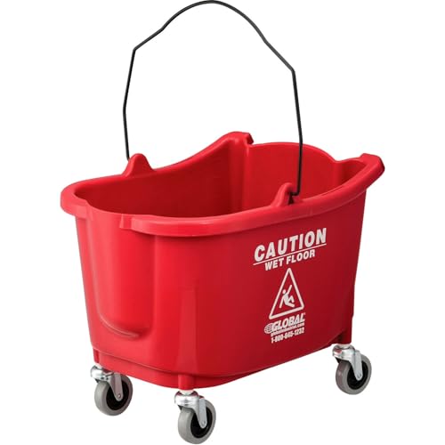 Global Industrial Commercial Mop Bucket and Wringer Combo with Side Press, 38 Quart Capacity, Durable Corrosion-Resistant Polypropylene, 3" Swivel Casters, Red - color: Red