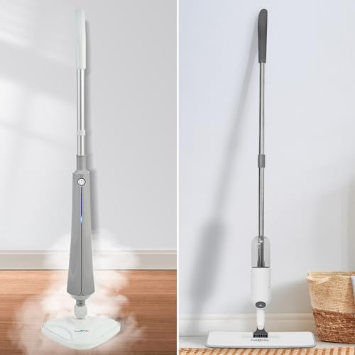 True & Tidy Complete Floor Care System with Multi-Surface Steam Mop and Spray Mop with Refillable Bottle (White)