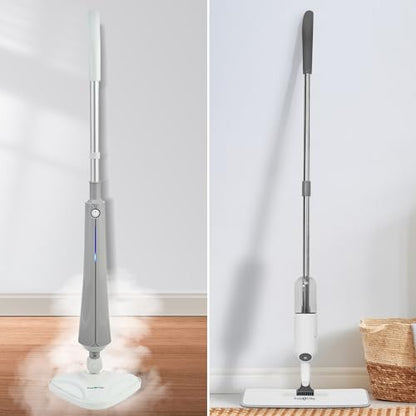 True & Tidy Complete Floor Care System with Multi-Surface Steam Mop and Spray Mop with Refillable Bottle (White)